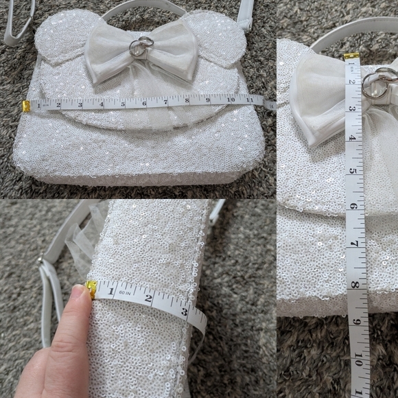 Disney Loungefly White Sequin Minnie Mouse Crossbody Bag - Picture 16 of 16